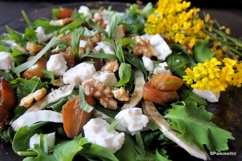 Hienostunut vuohenjuusto-raparperisalaatti | paleokeittio.fi