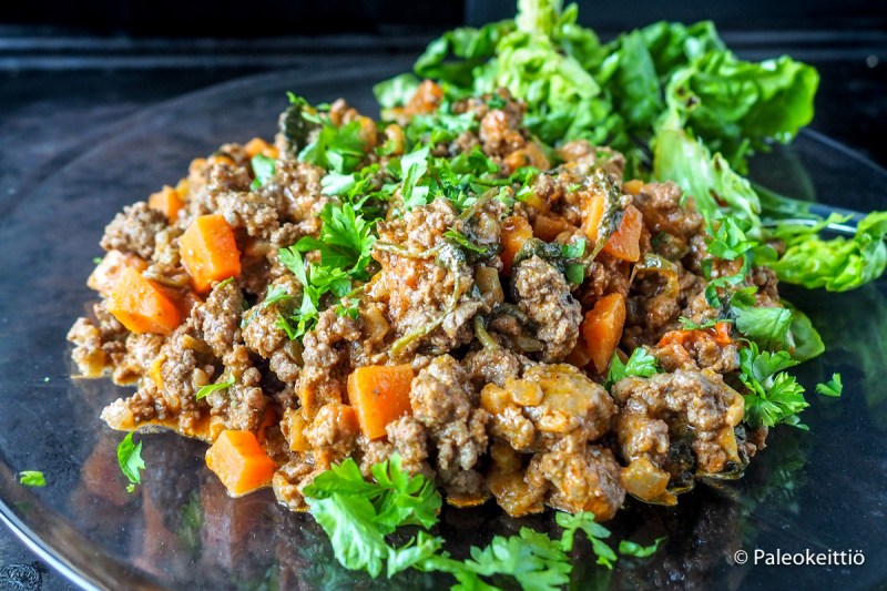 Jauheliha-kasvispannu | paleokeittio.fi